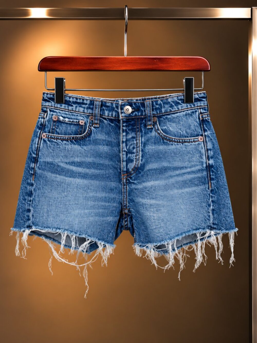 rag & bone Dre Low-Rise Cutoff Denim Shorts Clean Peony Button Fly Size 23